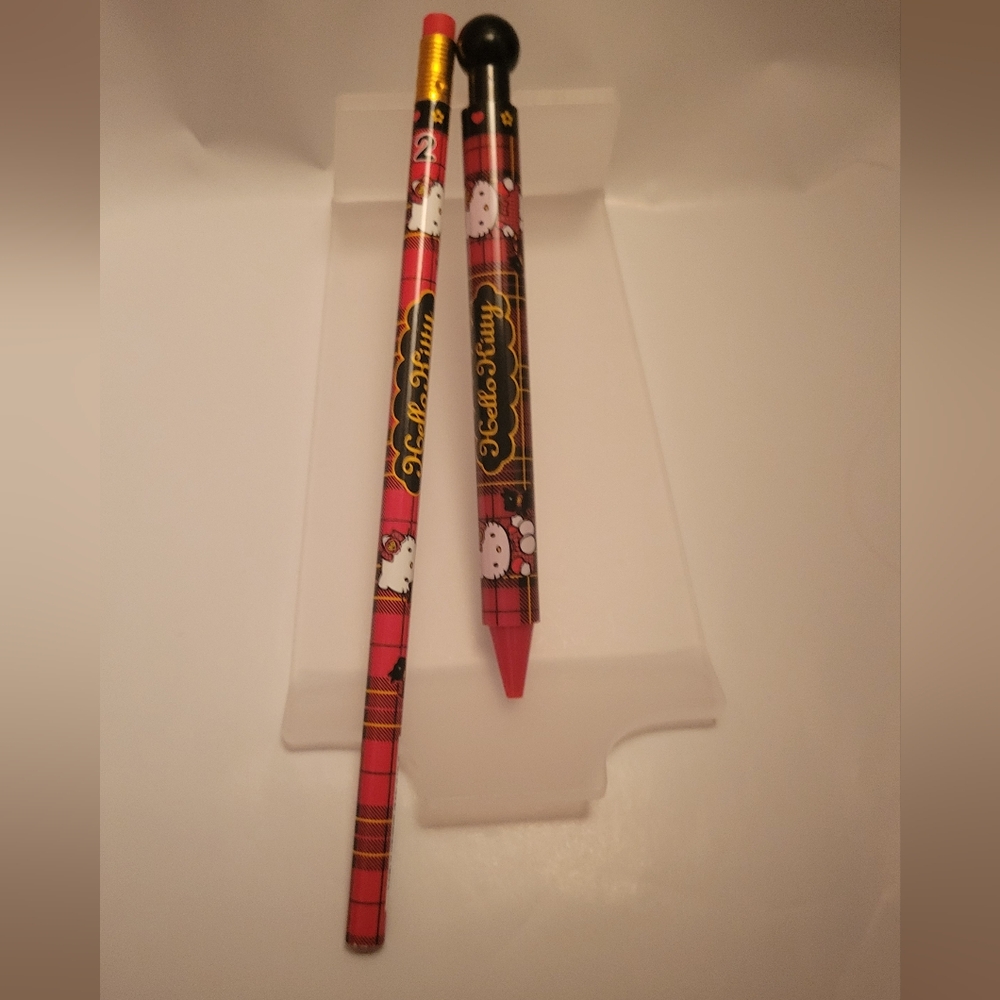 Hello Kitty Red Plaid Scottie Dog pencil and Mechanical Pencil Sanrio 2000's